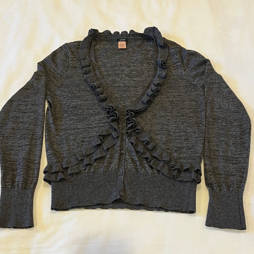 JCREW Gray Ruffled Sparkly Women's Sweater, Size L, Great Condition